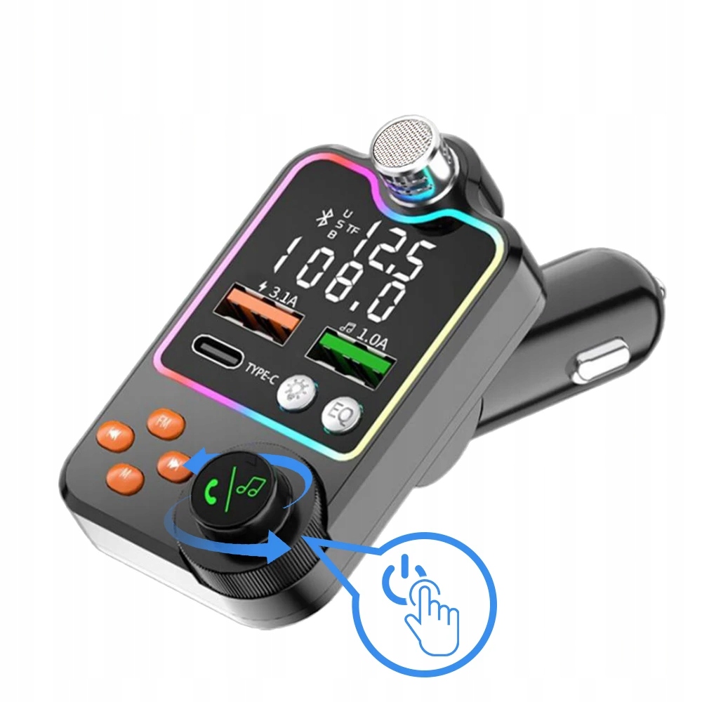 TRANSMITER BLUETOOTH SAMOCHODOWY BT 5.0 ŁADOWANIE QC 3x USB RGB AUDIO FM Model DO ZAPALNICZKI SAMOCHODOWEJ AUTA PREZENT NADAJNIK