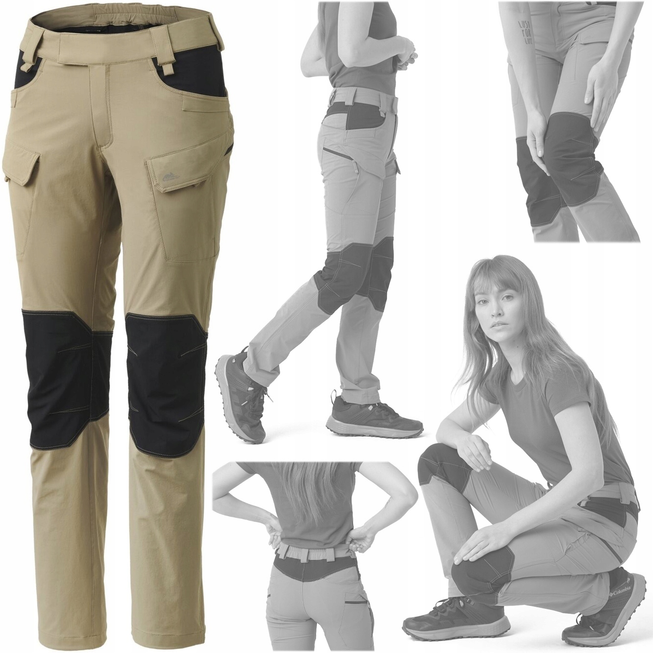 Dámské Trekové Outdorové Kalhoty Elastické Prodyšné Khaki 3XL