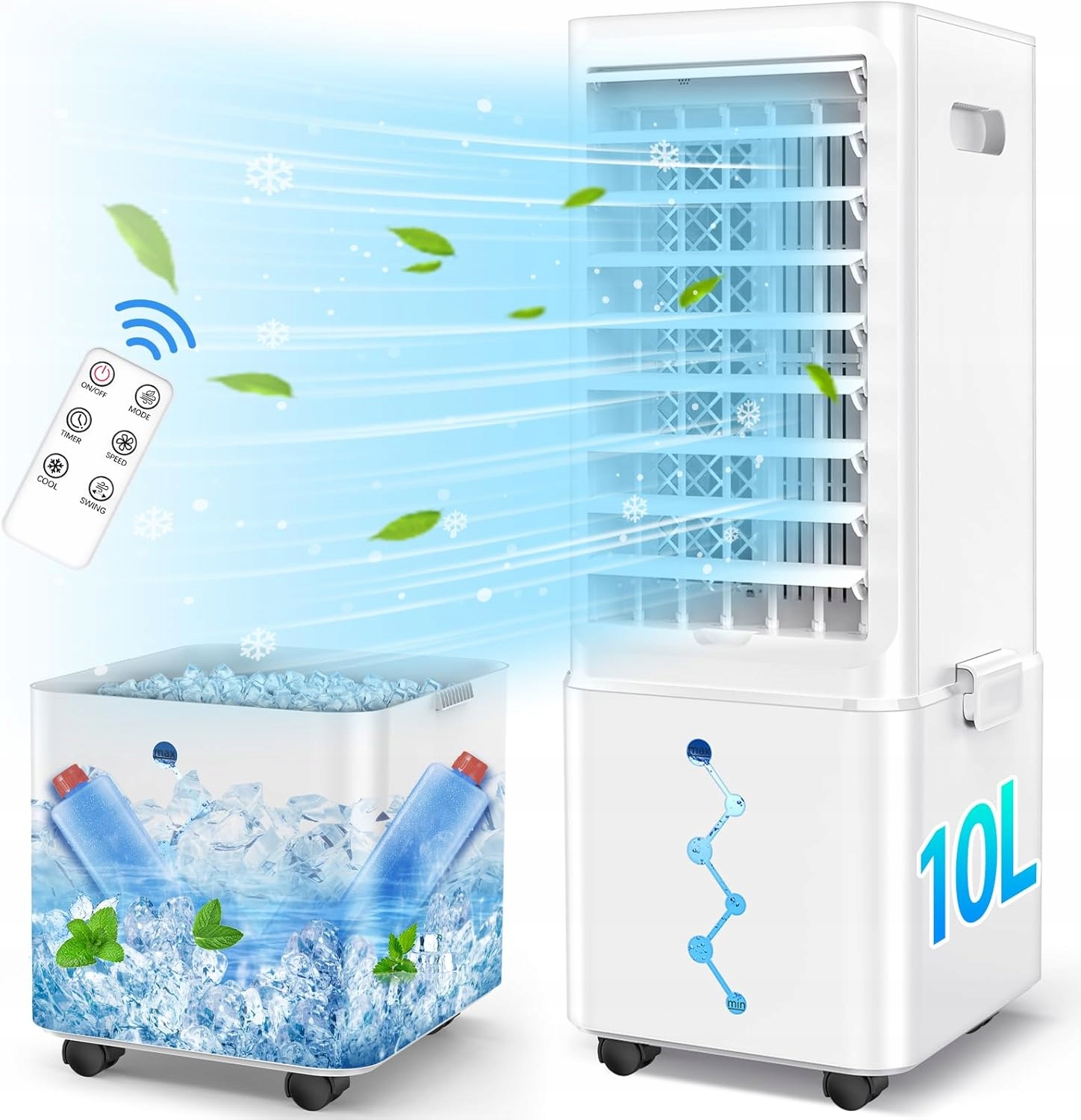 Mobilny klimatyzator 10L z 3 ustawieniami prędkości, 65 W, oscylacja 60°