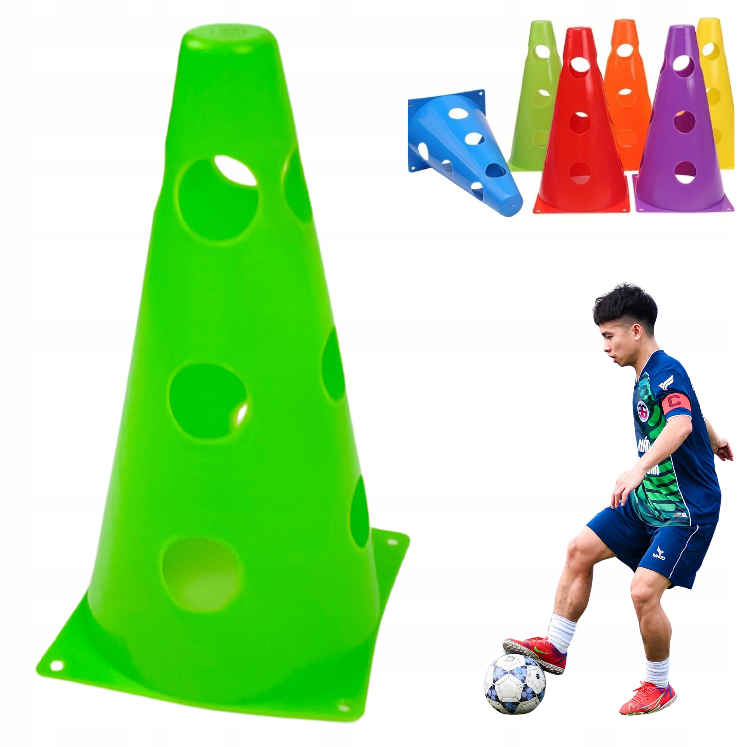 Stożek treningowy pachołek 23 cm z otworami piłka nożna trening Zielony