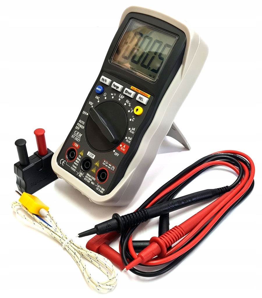 Měřič DT202T Cem V, A, om, F, Hz, DutyC, tem Rel