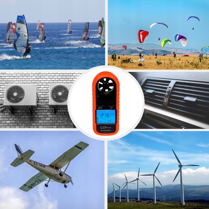 ANEMOMETR WIATROMIERZ Miernik Pomiar Wiatru i Temperatury do 30 m/s LCD Model WT816