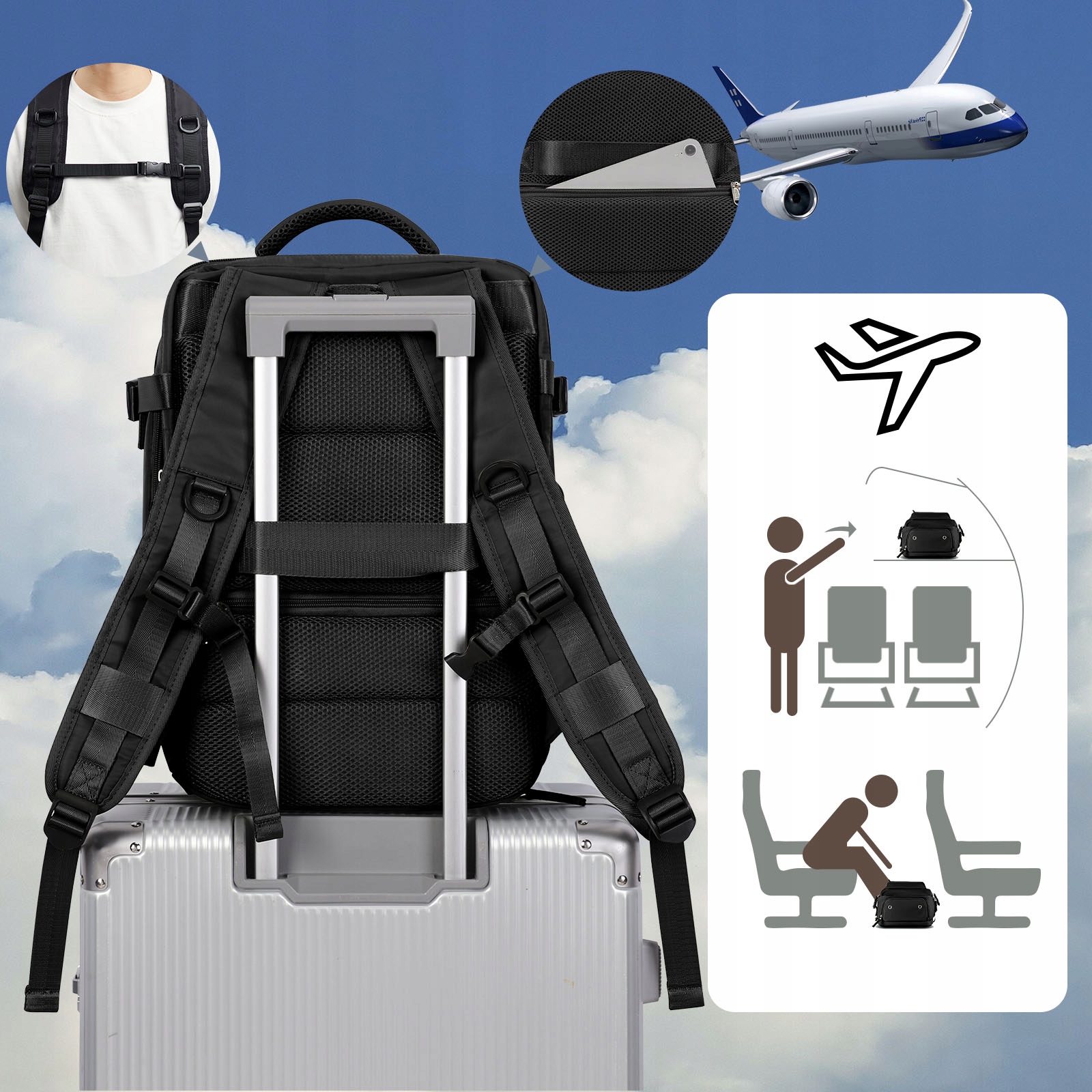 Plecak do przechowywania torba ryanair 40x20x25 bagaz podreczny damski Wysokość 43 cm