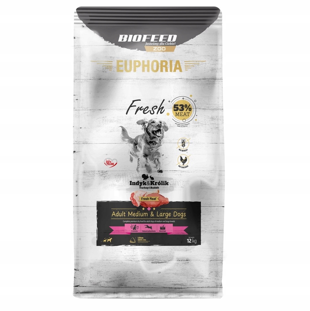 Levně Biofeed Euphoria Fresh Meat Adult Medium & Large Krůta a králík 12 kg