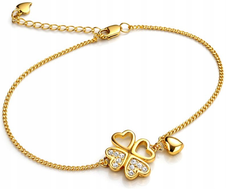 Dámský náramek stříbrný pozlacený čtyřlístek srdce ryzost 925 Valentýn