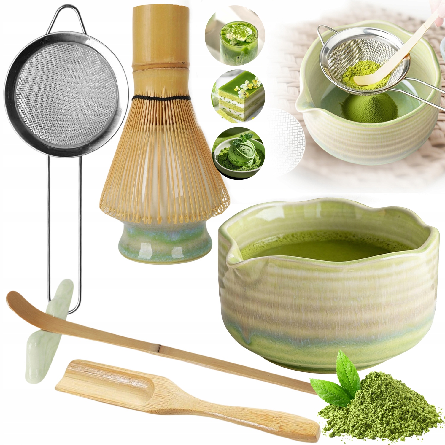 Zestaw Do Matchy 7W1 Ceramiczny Czarka Miotełka Łyżeczka Do Herbaty Matcha