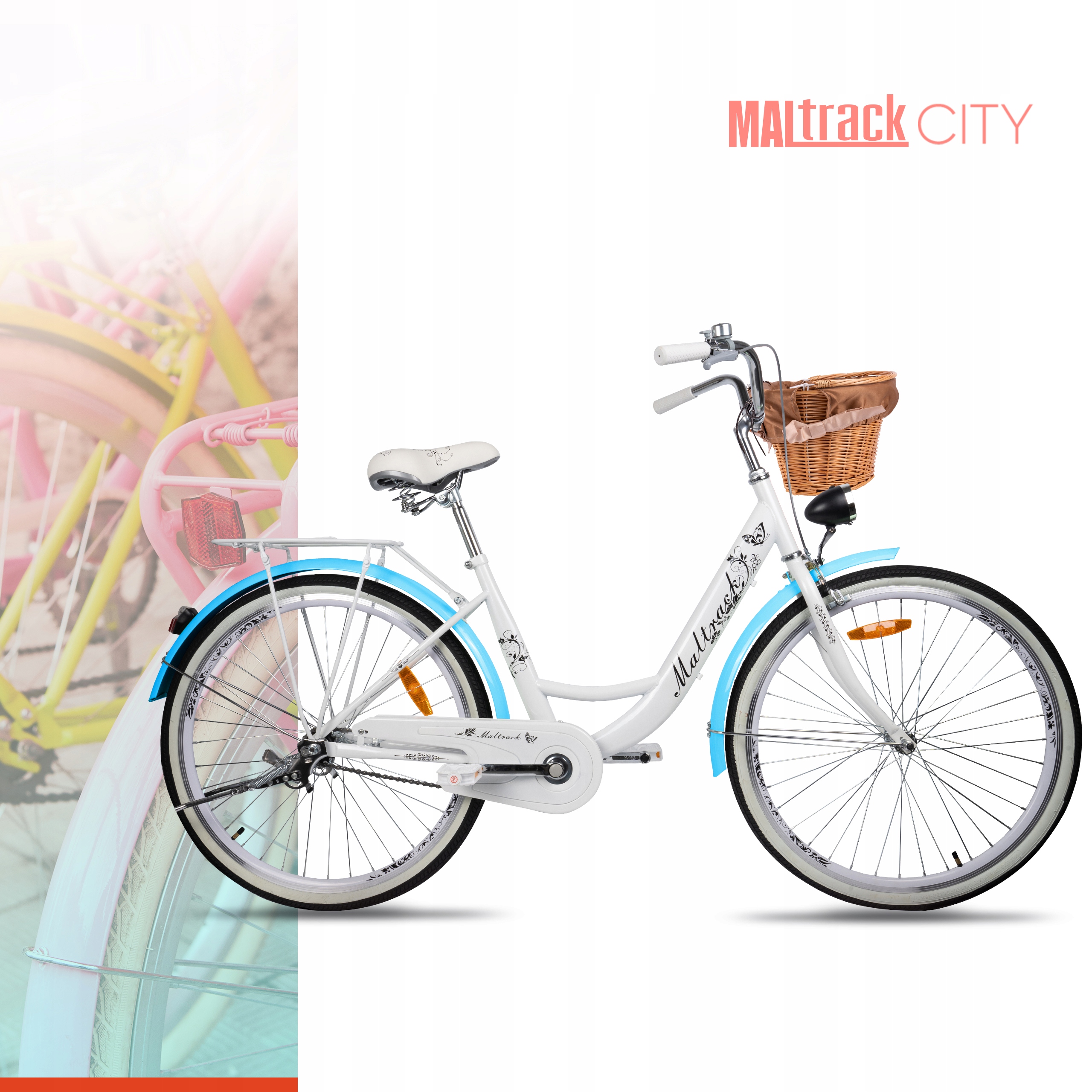 ROWER MIEJSKI DAMSKI 26" DAMKA RAMA STALOWA 17" KOŁA 26" BAGAŻNIK DZWONEK Kolor biały