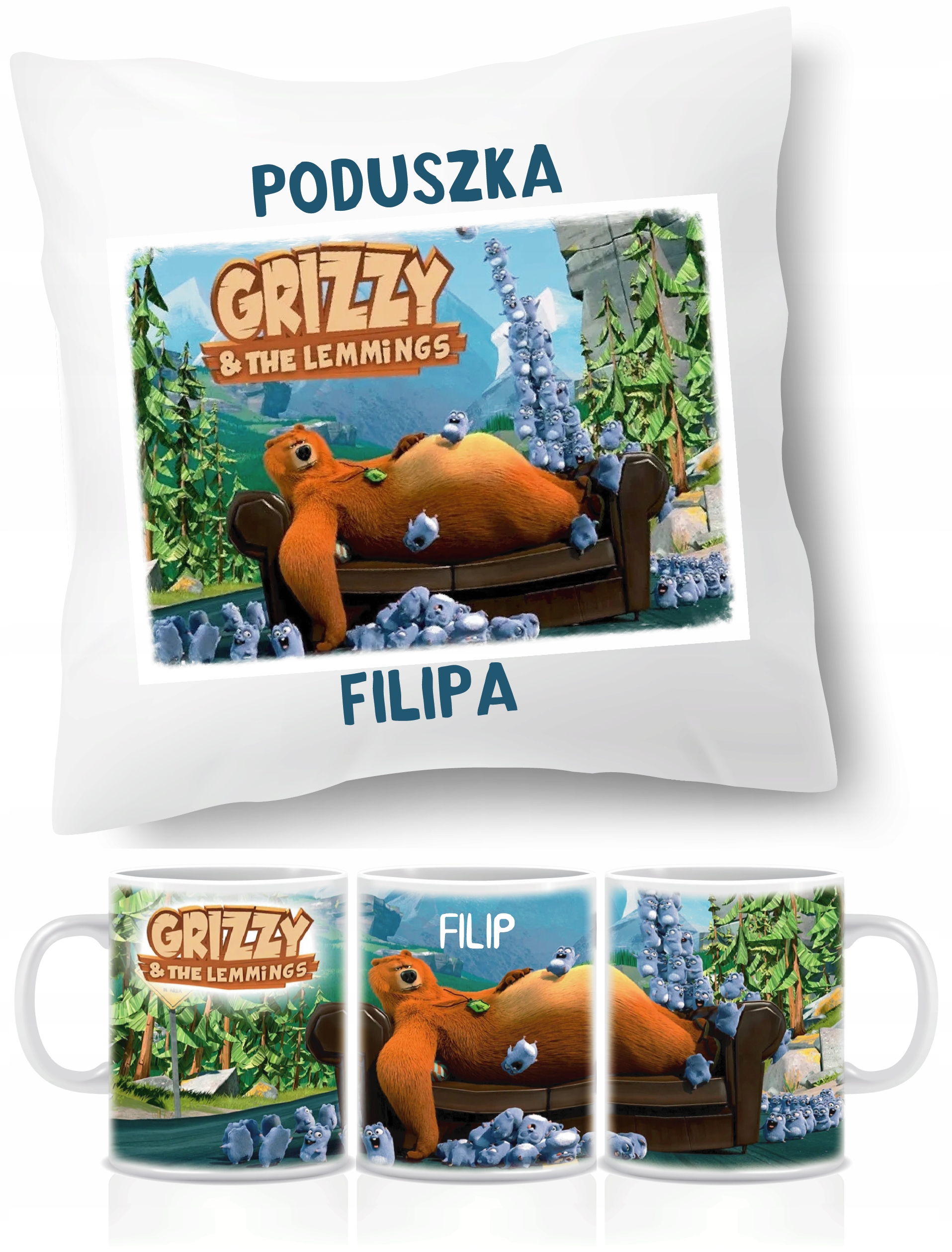 

Zestaw Poduszka Kubek Grizzy I Lemingi Imię