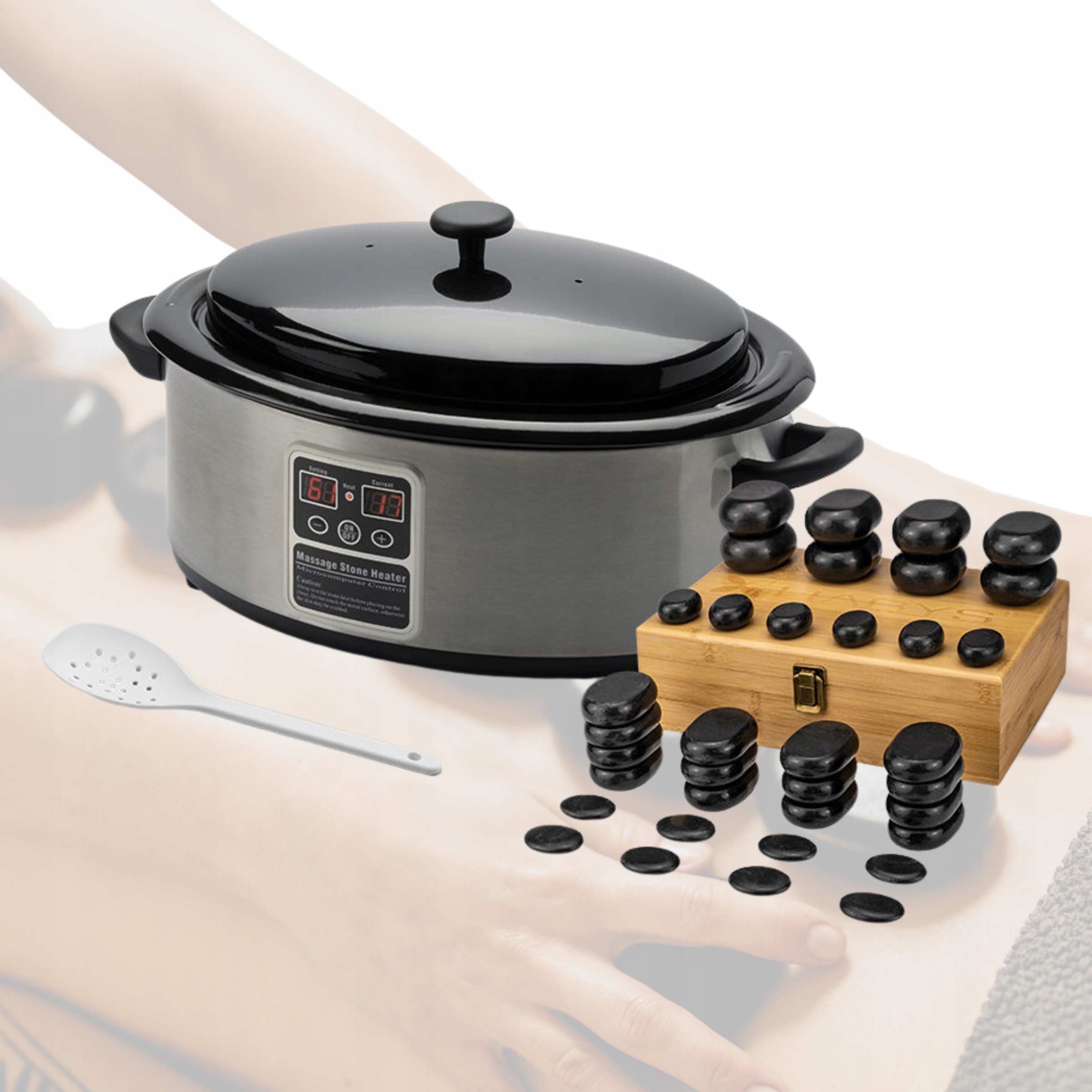 Zestaw Kamieni Bazaltowych Do Masażu 36x Hot Stones Podgrzewacz 6L Cyfrowy
