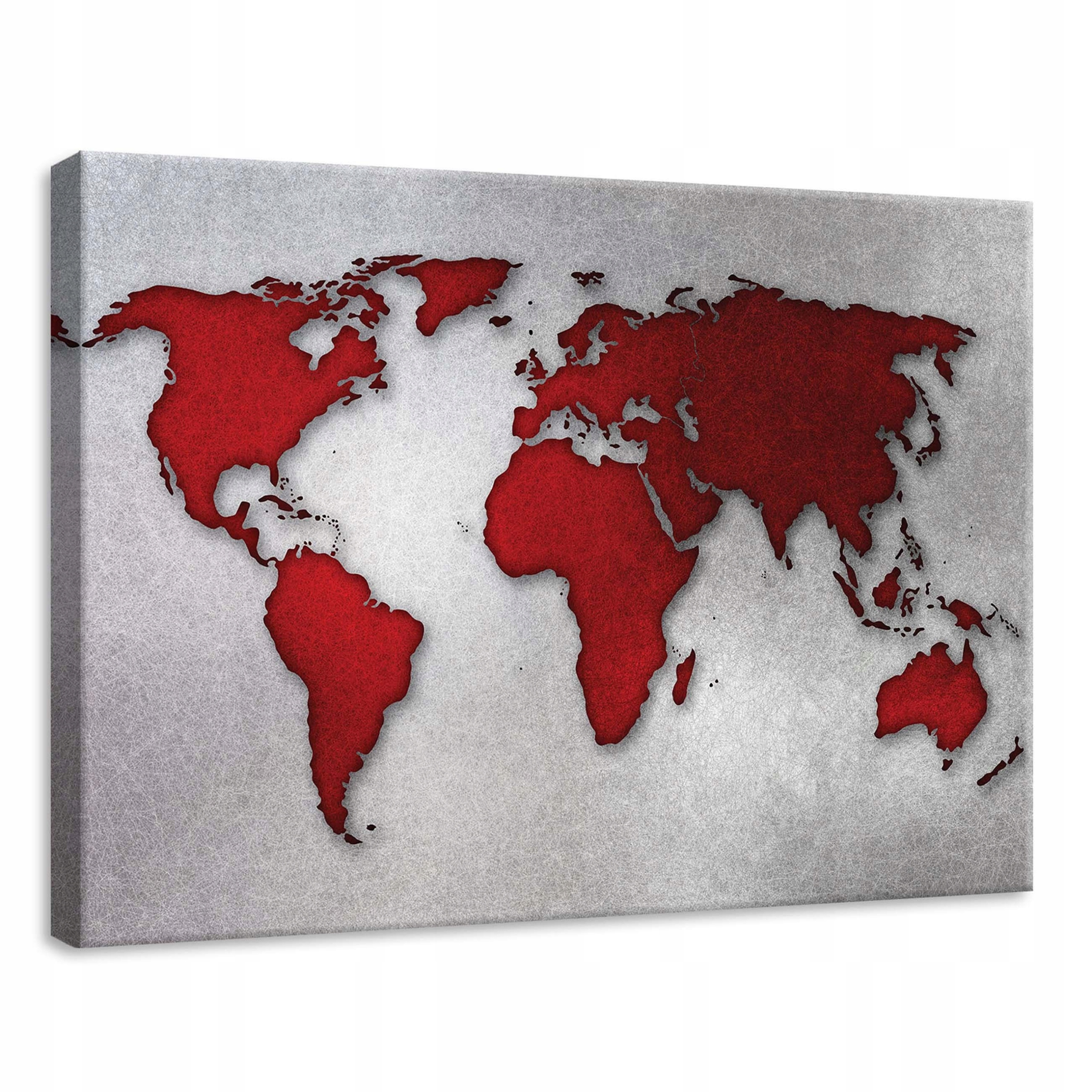 Obraz 70x50 Svět mapa červená šedá textura cestování kontinenty umění