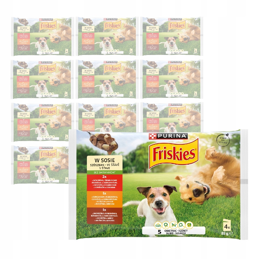 Levně Friskies 48x85g Vlhké Krmivo pro psa Hovězí kuře Jehněčí v omáčce