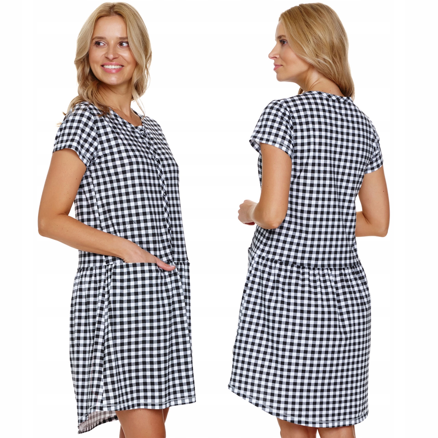 Doctor Nap TCB.9444 black check bavlna těhotenská mřížka L Noční Tričko