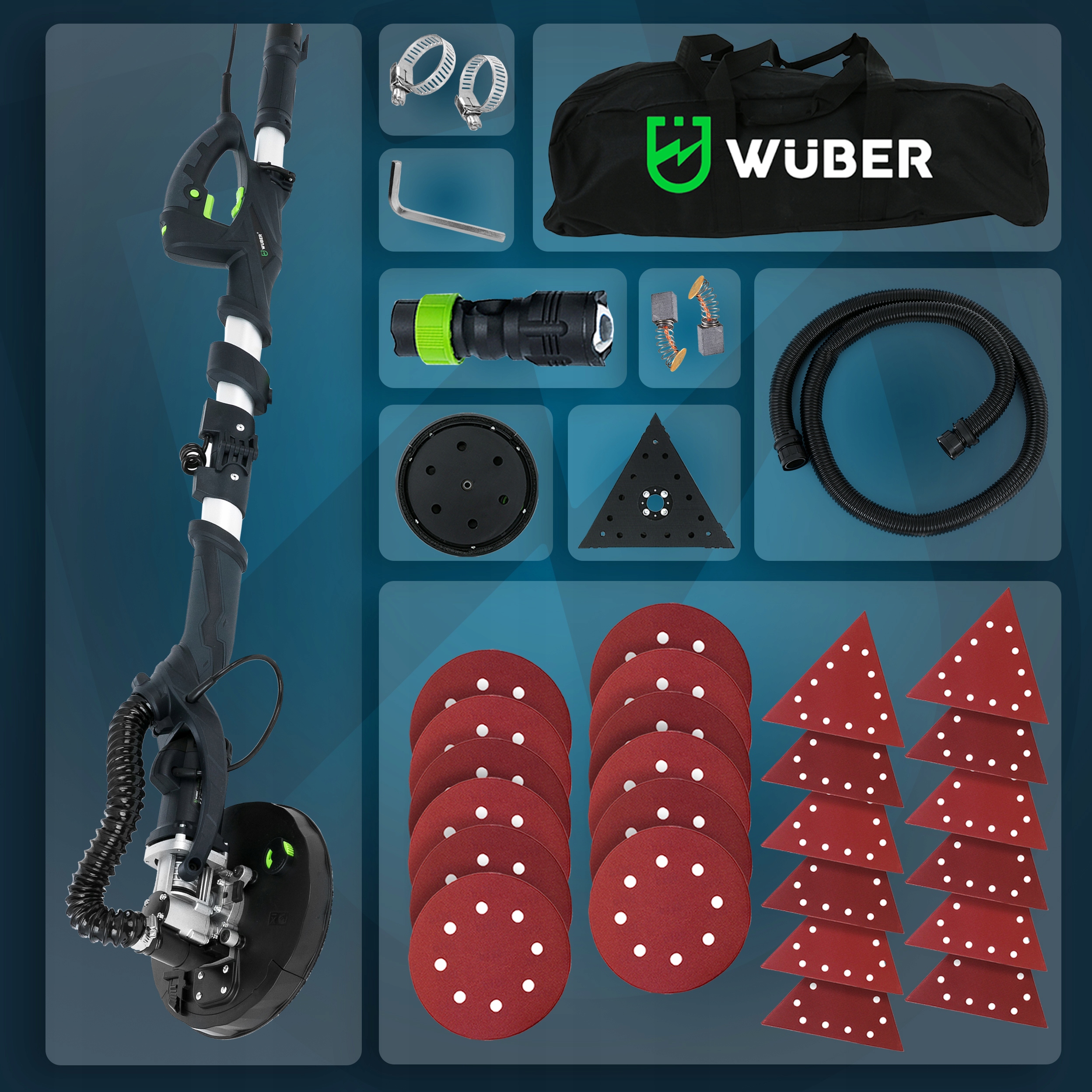 SZLIFIERKA ŻYRAFA DO GIPSU GŁADZI TYNKU LED DWIE GŁOWICE PAPIER 12x Maksymalna prędkość obrotowa 2600 RPM