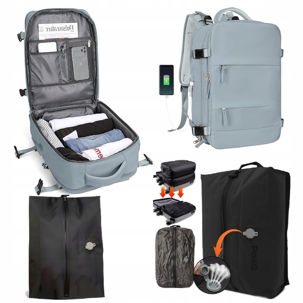 Batoh Příruční zavazadlo Usb Vakuový vak Kompresní vak Pakko 40x20x25 T704