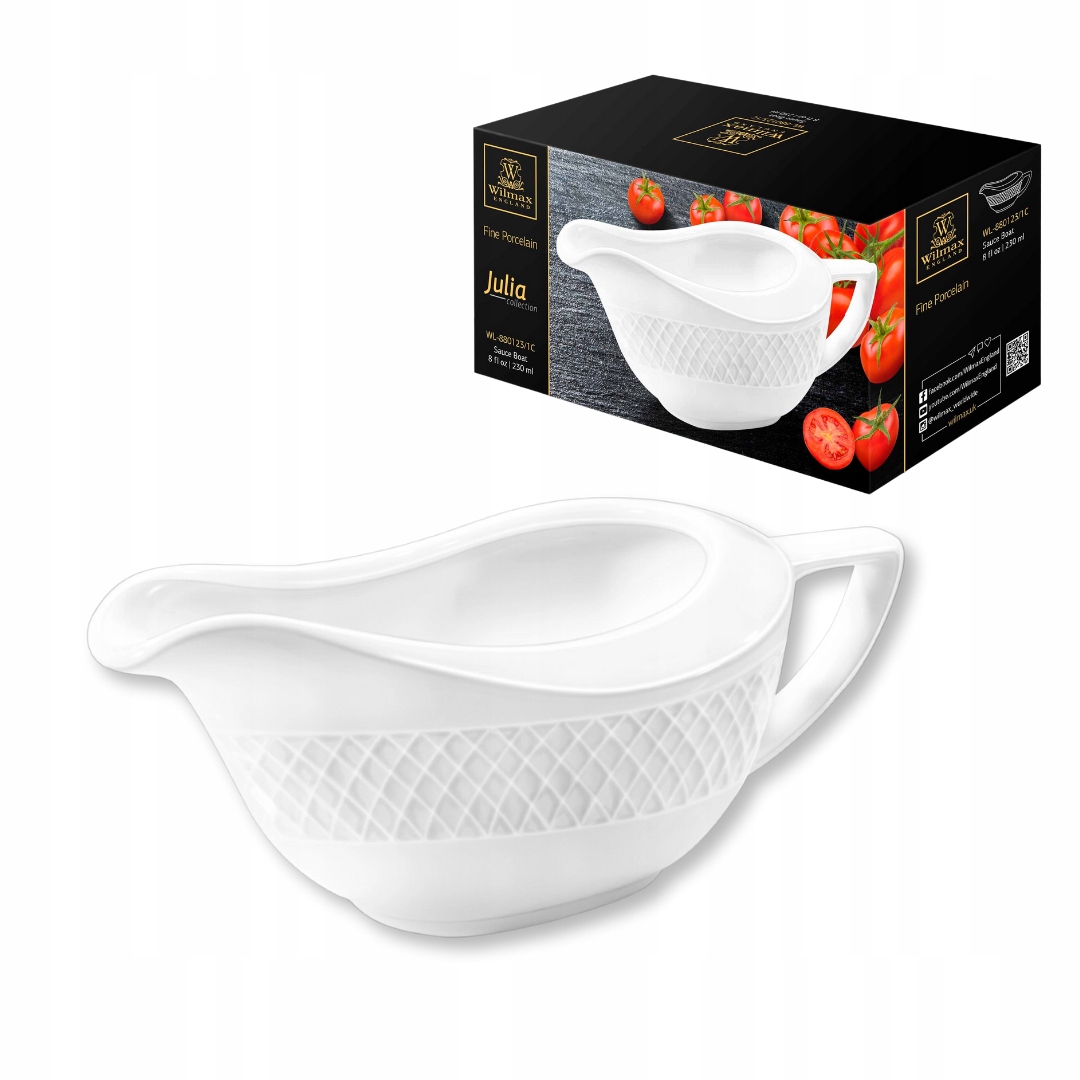Sosjerka biala porcelanowa Wilmax z uchwytem 230 ml