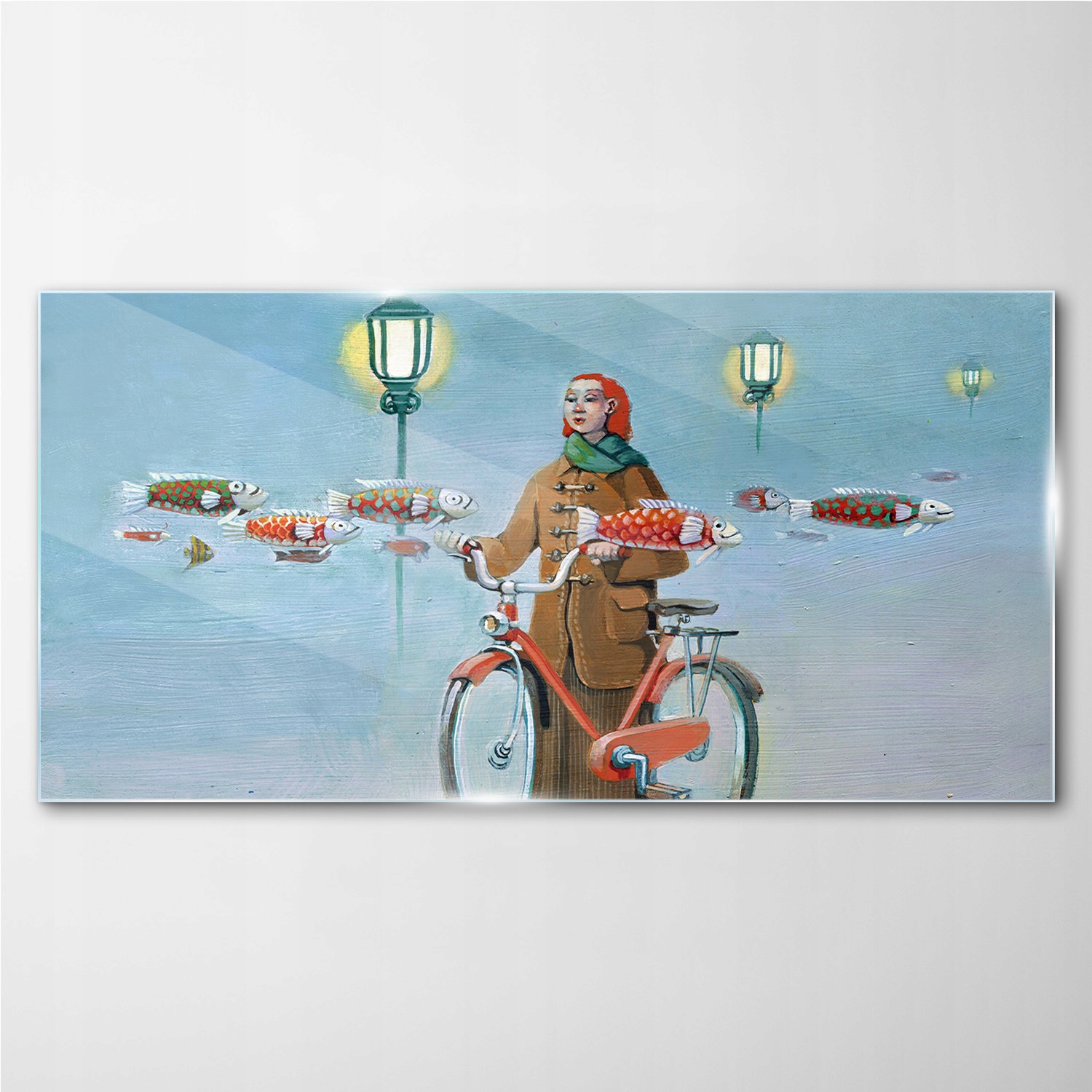 

Obraz szklany Malarstwo kobiety rower mgła 100x50