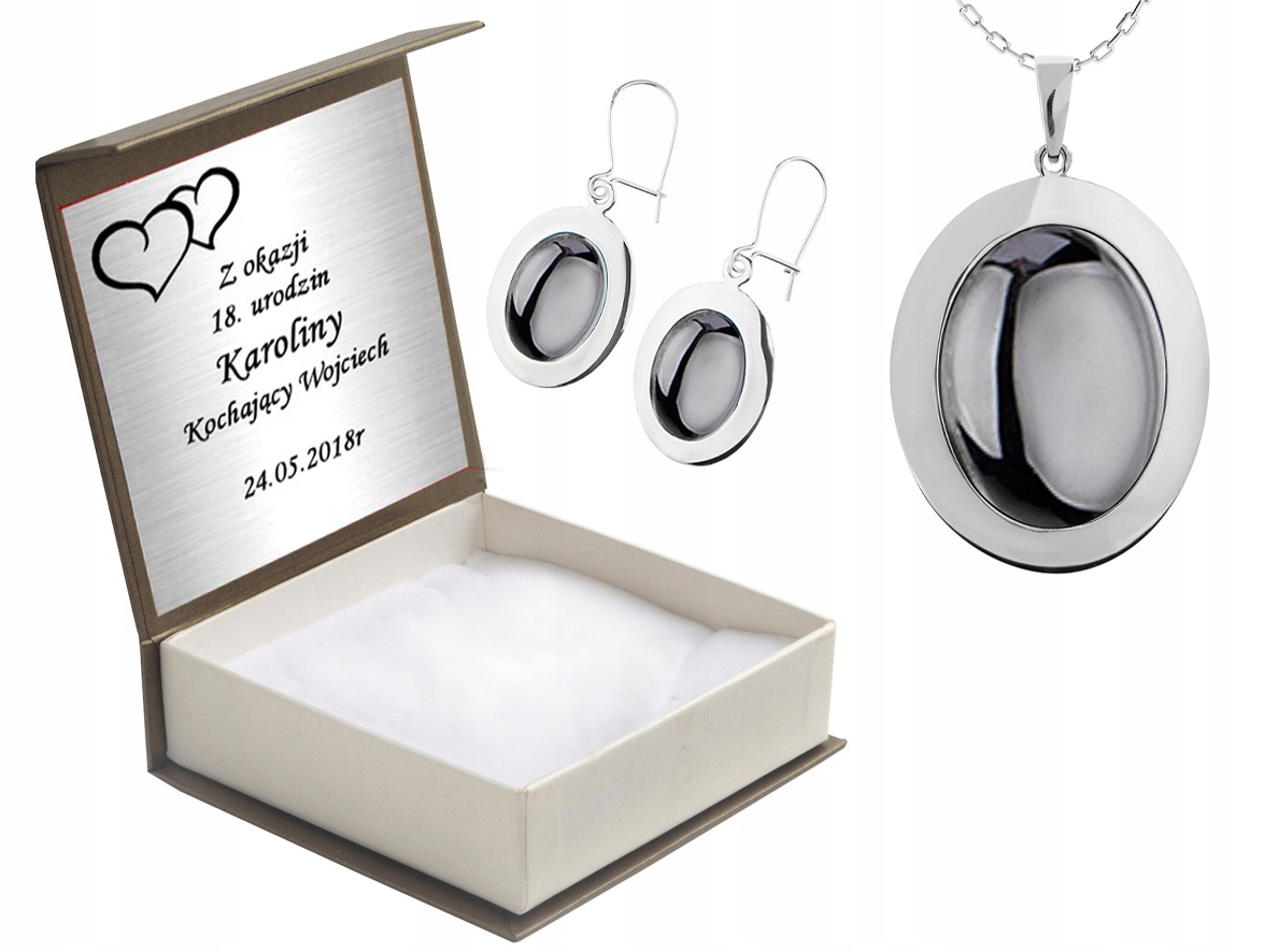 

Komplet Biżuterii Srebrnej Z Hematytami + Grawer