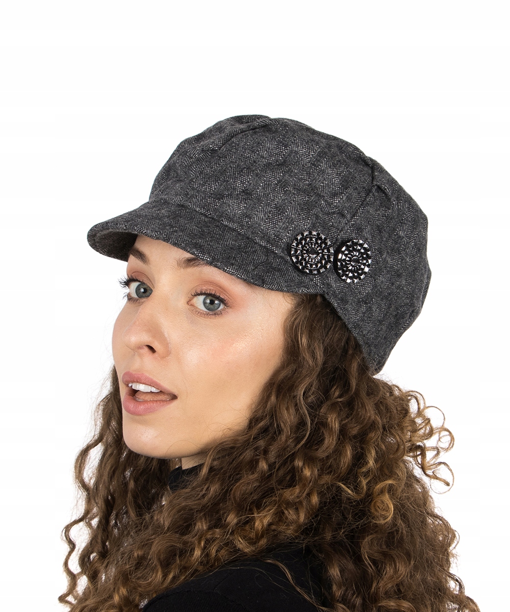 

Kaszkiet Damski Dwa Guziki Grafitowy Wełna