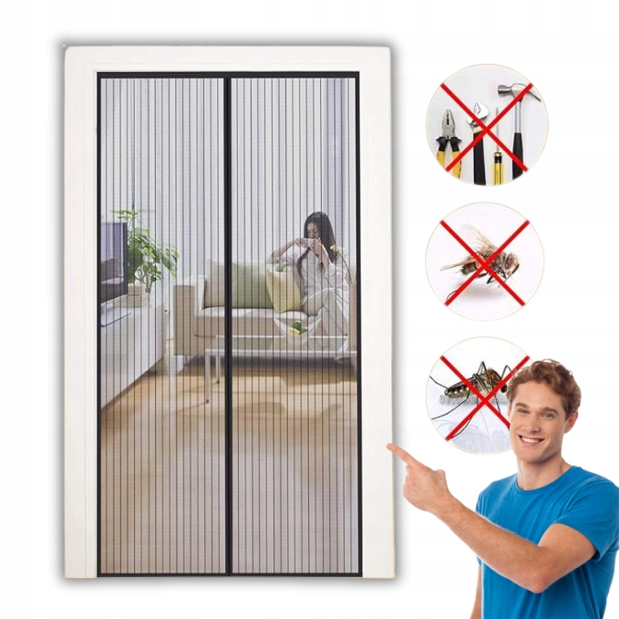 MAGNETYCZNA MOSKITIERA NA DRZWI BALKONOWE ZASŁONA KURTYNA SZCZELNA 90x200cm