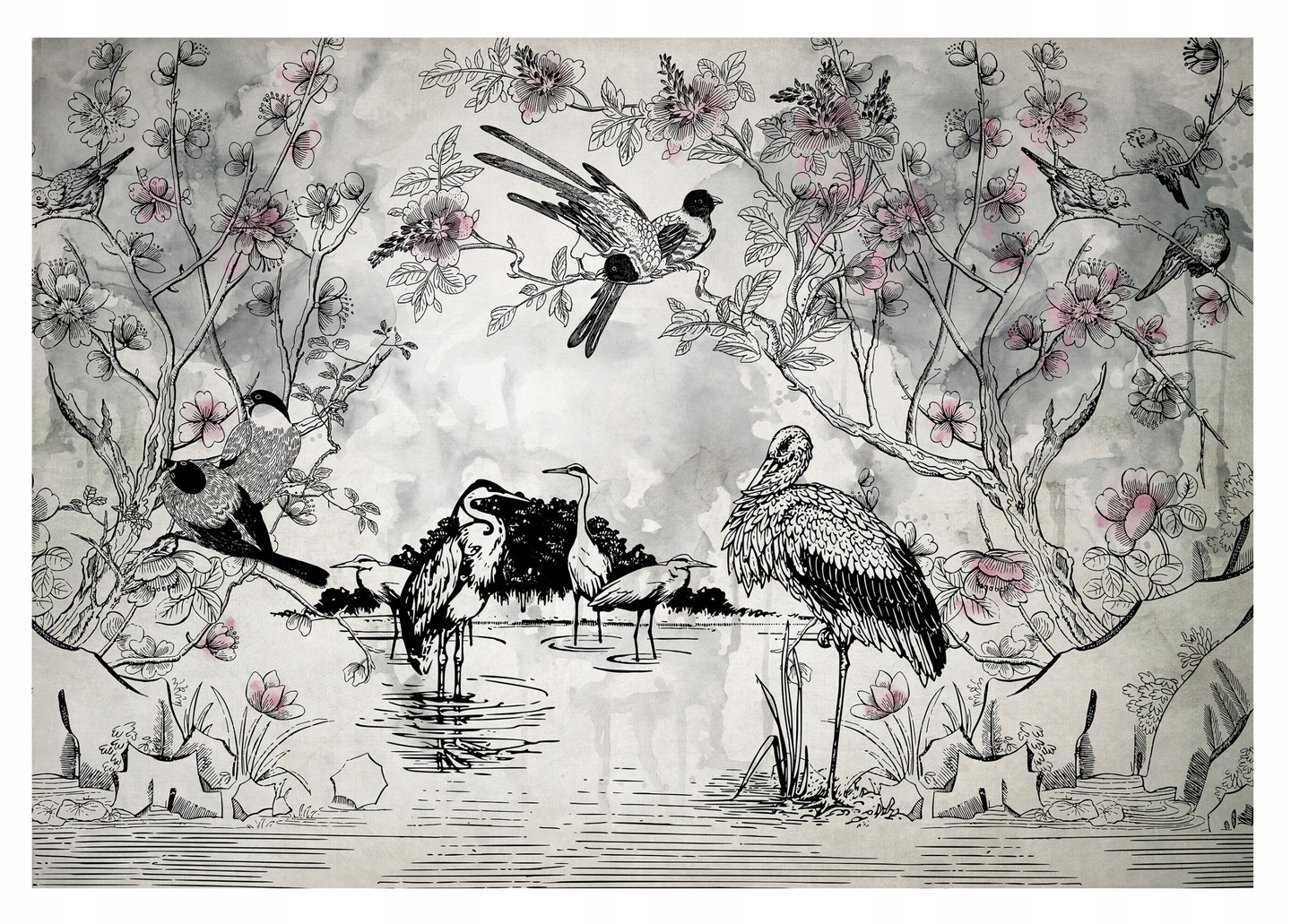 Fototapeta Japonská Zahrada 3D Ptáci Jeřábi 254x184