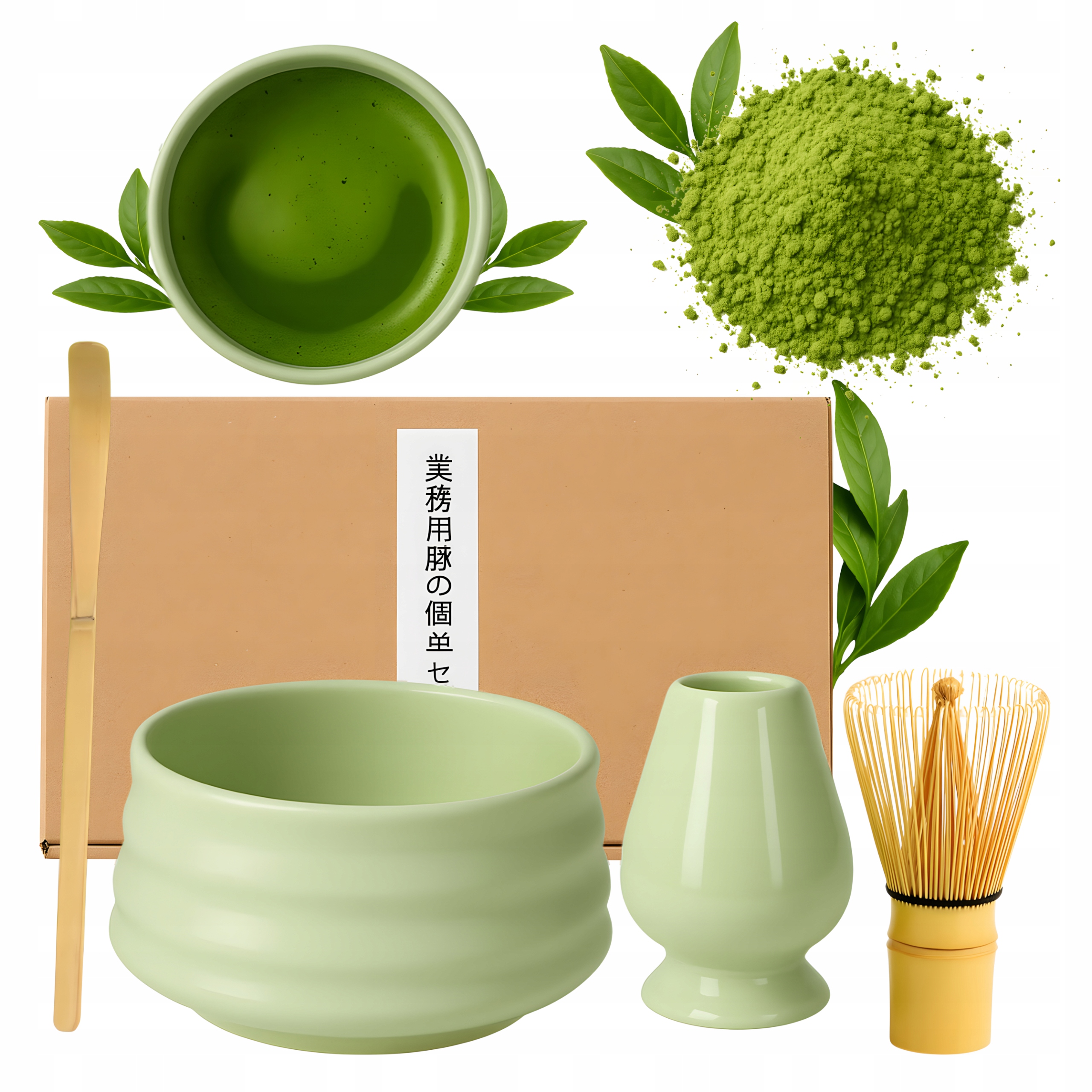 Sada pro Matcha s keramickou miskou, Akcesoria pro výrobu Matchy zelená
