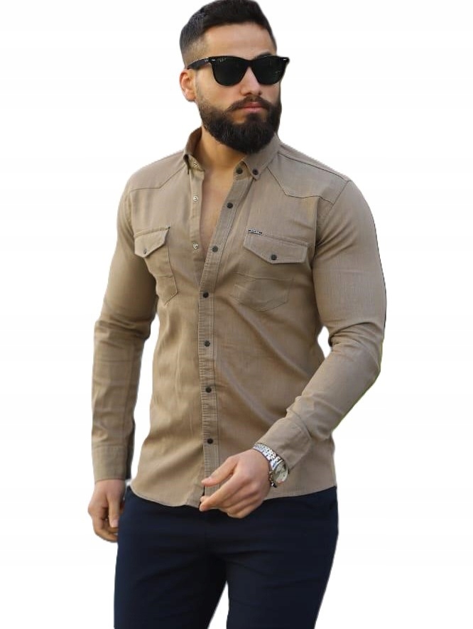 Pánská džínová košile Barva khaki Bavlněná Druky ErnestoMen 4XL