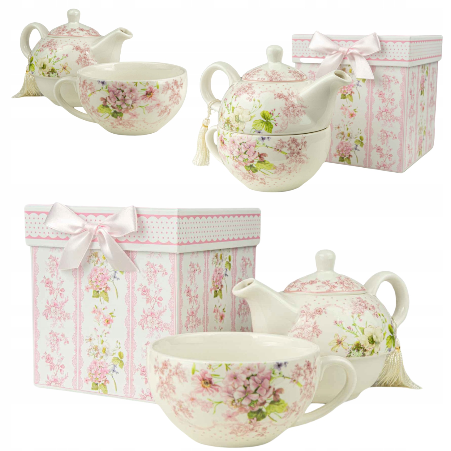 Porcelánová sada na přípravu čaje v ozdobné krabičce: šálek konvička