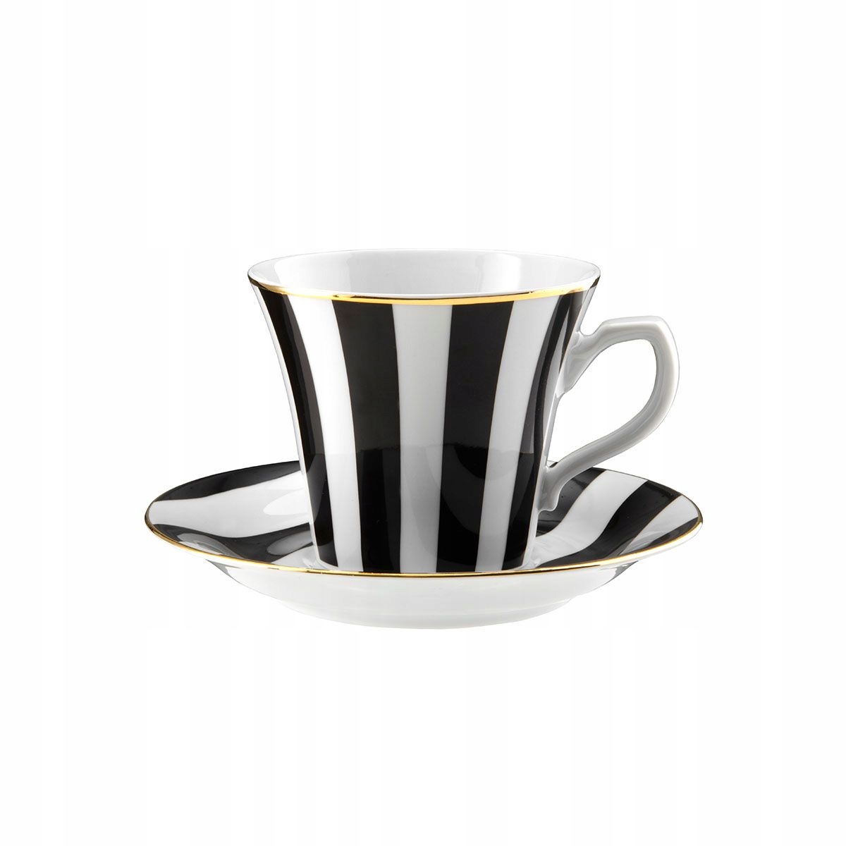 LA MANIA FILIŻANKA PASKI CZARNA BIAŁA + SPODEK KAWA HERBATA PORCELANA
