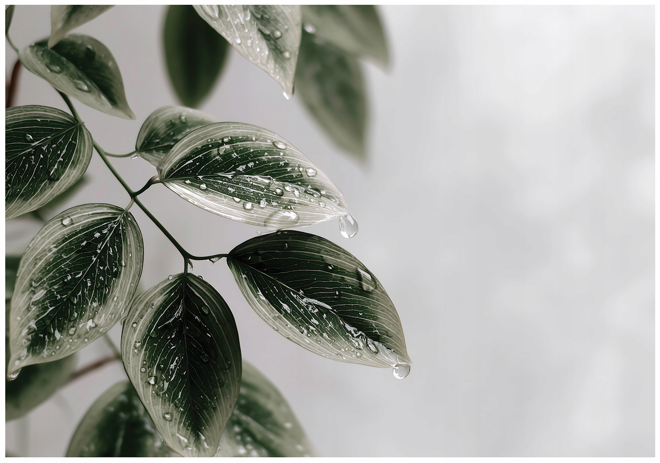 Vinylová Strukturálna Fototapeta Listy Zelená Betónová Šedá Boho 254x184