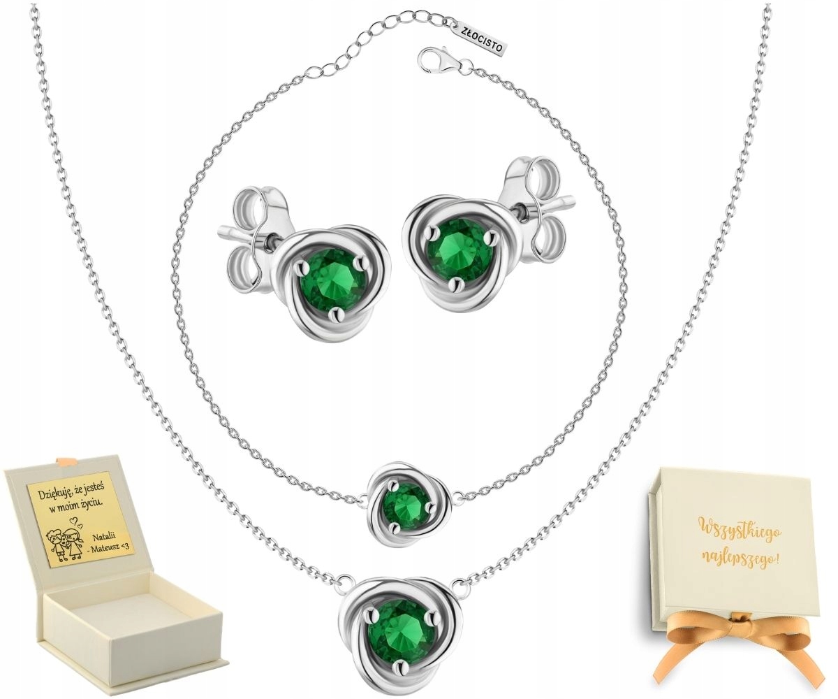 Sada Stříbrných Šperků S Květinami Zelené Preclíky 925 Stříbro Dárek