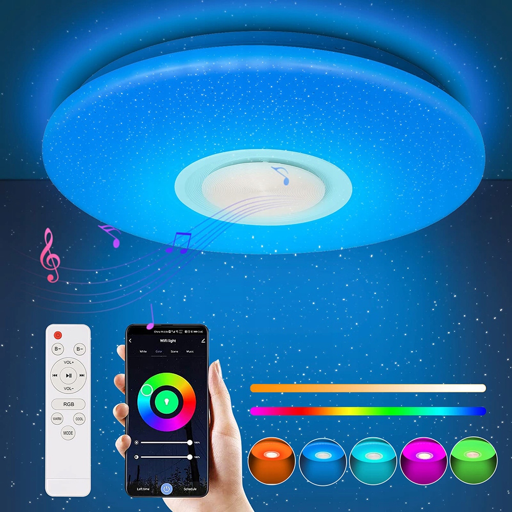 Stropní Svítidlo Rgb S Bluetooth Led Reproduktorem 60 W S Dálkovým Ovládáním Aplikací App
