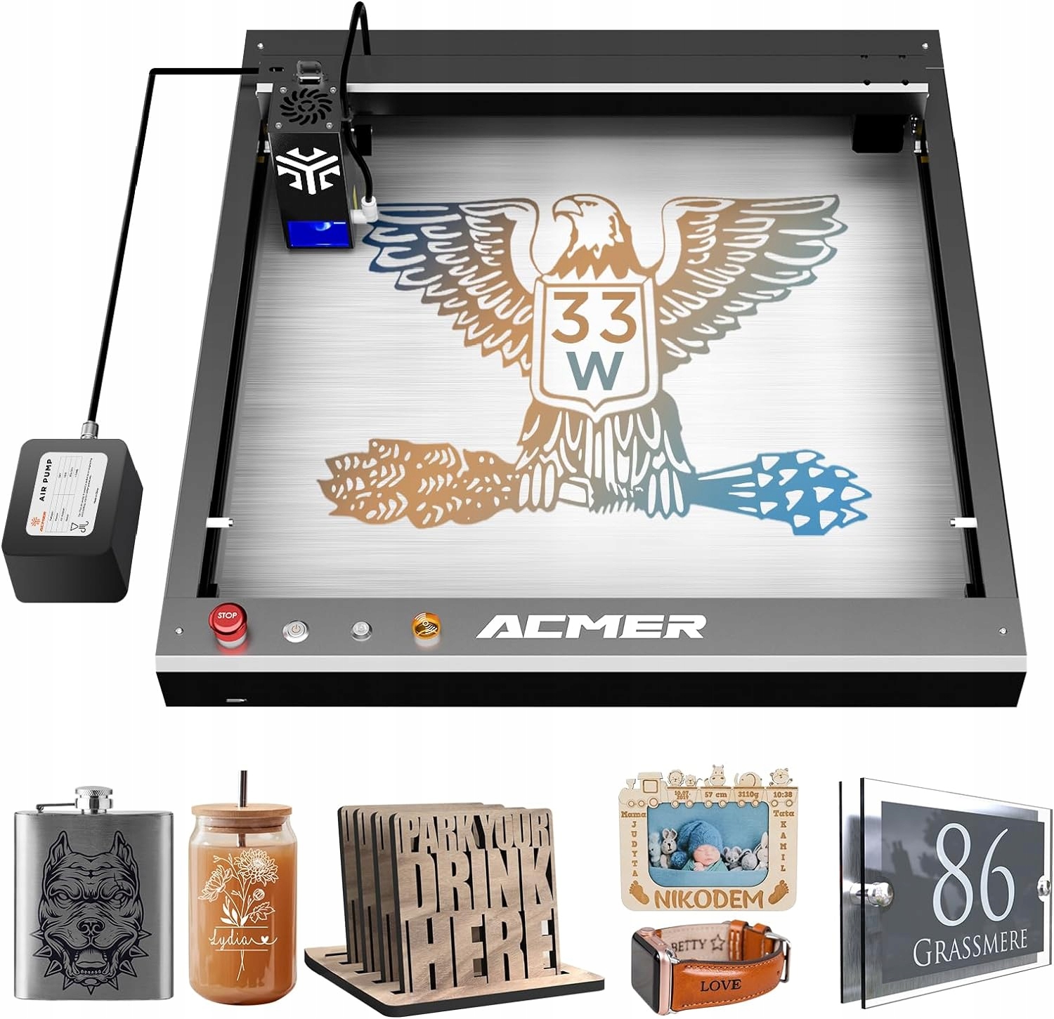 Grawer/ wycinarka laserowa ACMER P2 180W CNC 420*400mm + Air pompa 30L/MIN