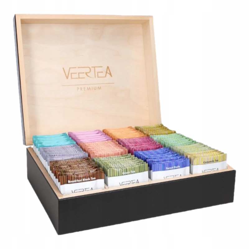 Zestaw herbat Veertea Drewniana Czarna Zamykana Skrzynka 180 Saszetek