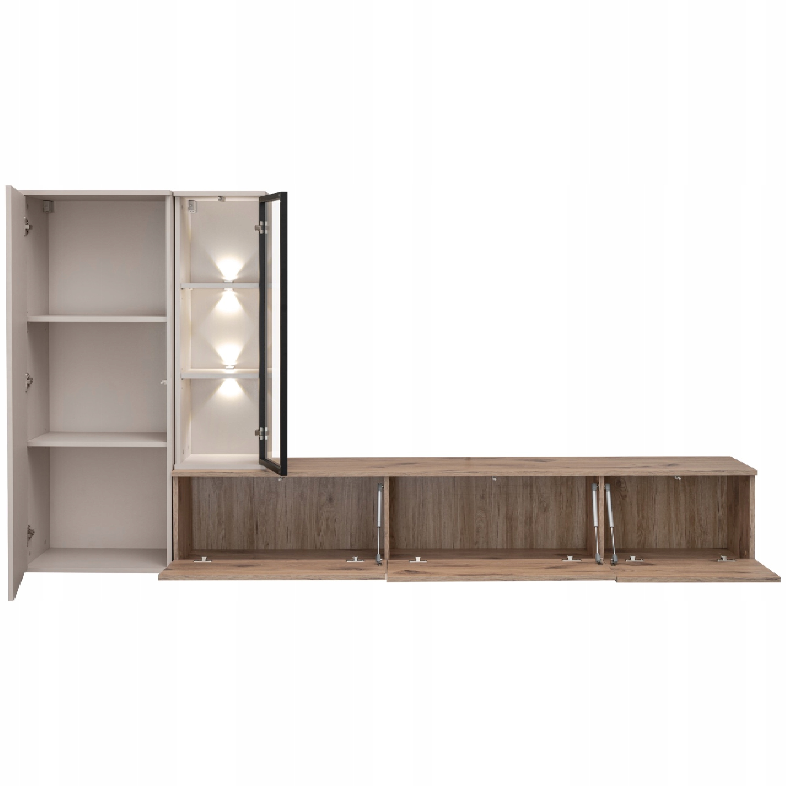 Nowoczesna MEBLOŚCIANKA CLARE – zestaw RTV z LED – Dąb Viking / Kaszmir Marka ASM