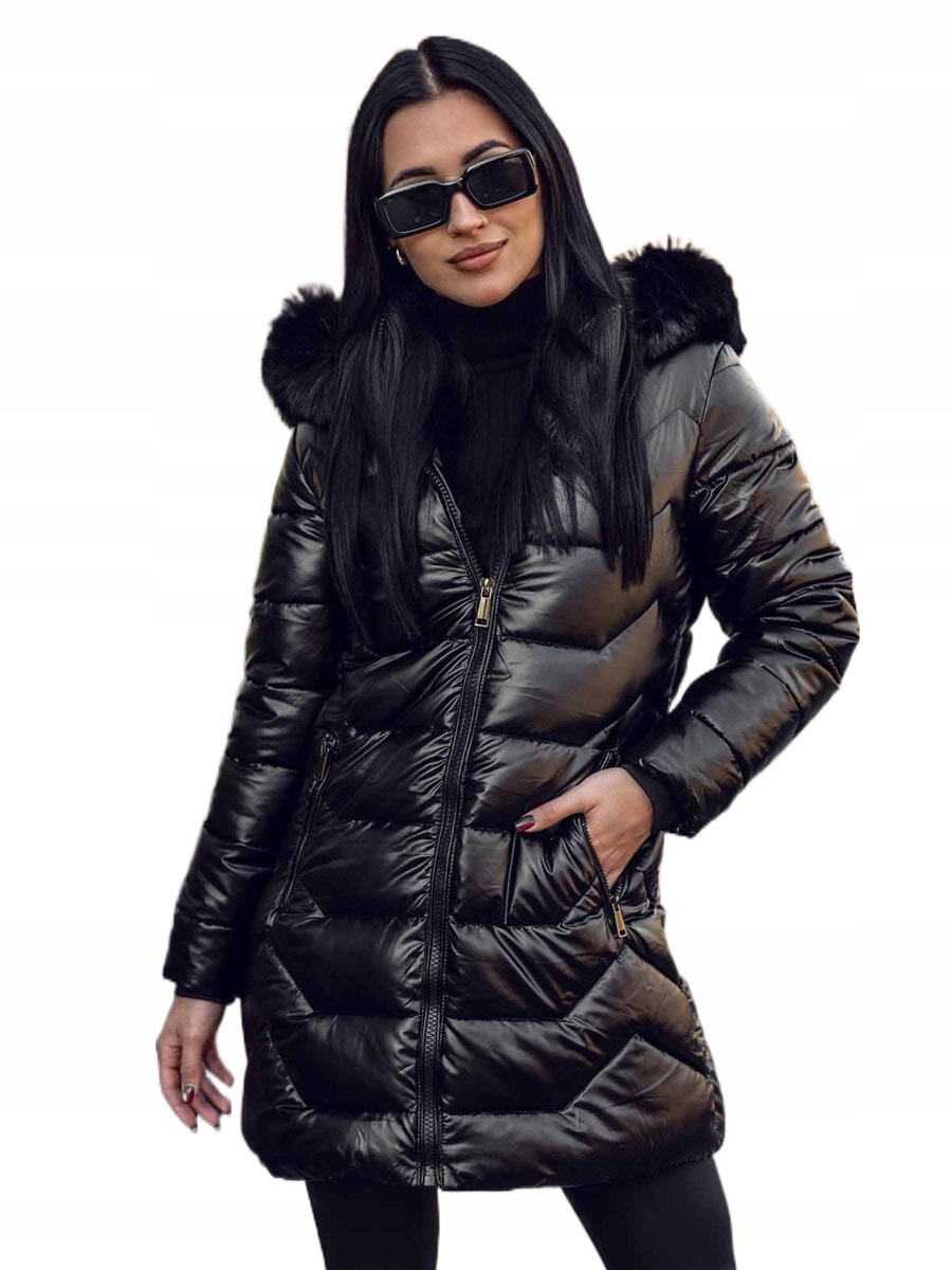 Černá dlouhá prošívaná zimní bunda s kapucí Denley 16M9122A_L