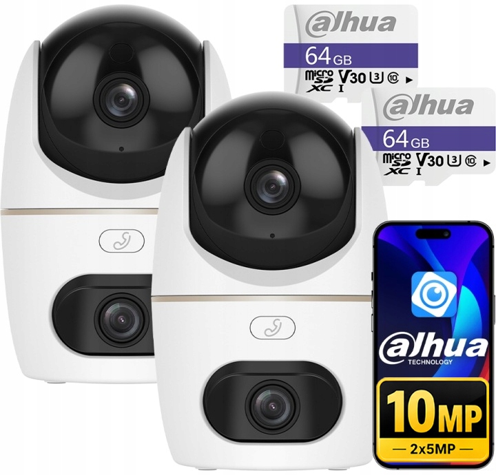2x Venkovní WiFi kamera Dahua Dual Lens (5 Mp 5 Mp) IPC-H5D-5F Hero 64 Gb