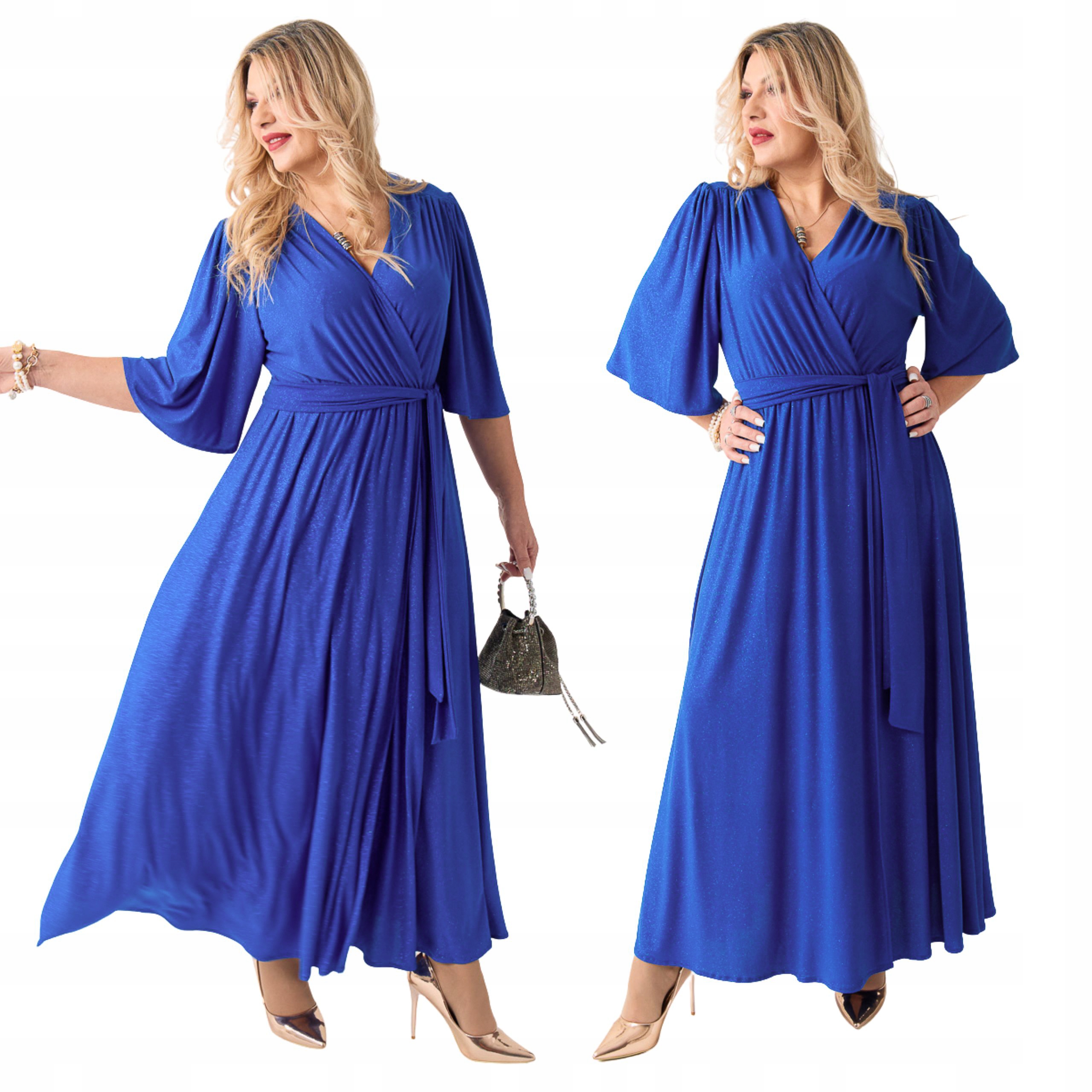 Sukienka wieczorowa błyszcząca z rozcięciem Polski Producent duże rozmiary