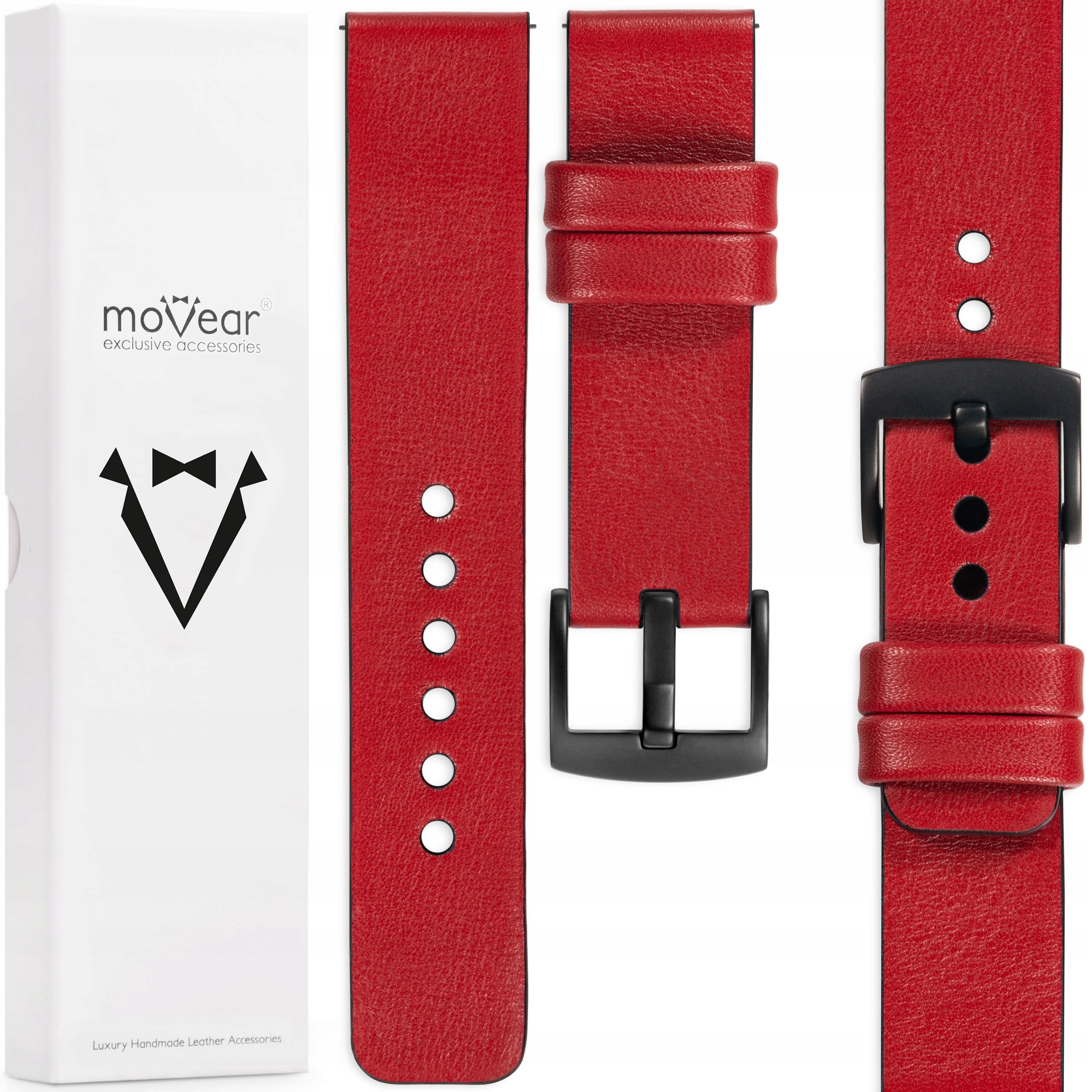 Exkluzivní 22mm Kožený opasek pro Polský hodinky Movear Red