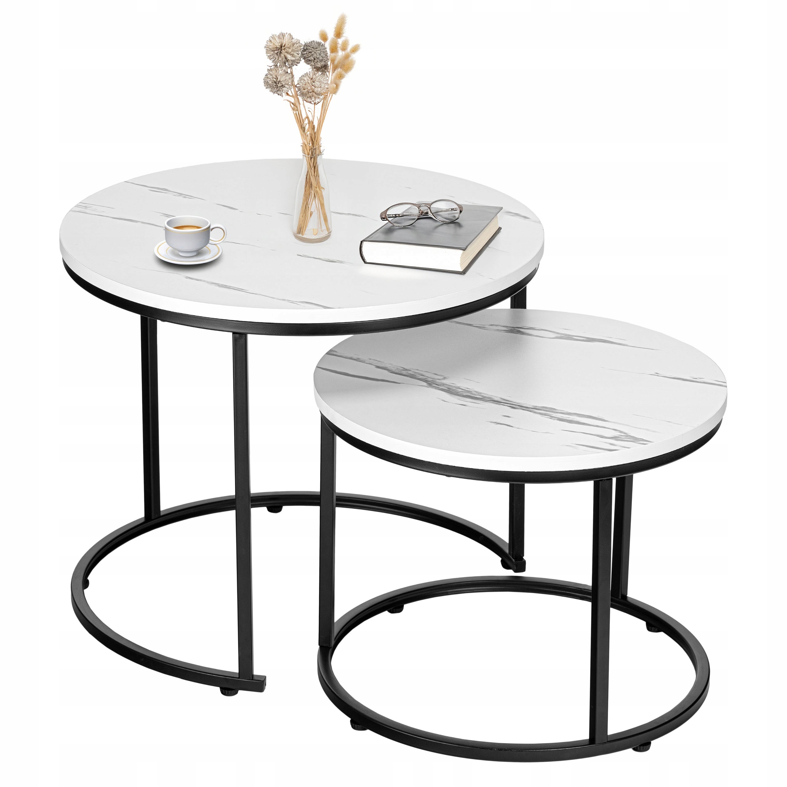 Konferenční Stolky Sada Malá Lavice Do Obývacího Pokoje Loft Industriální Mramor Bílá
