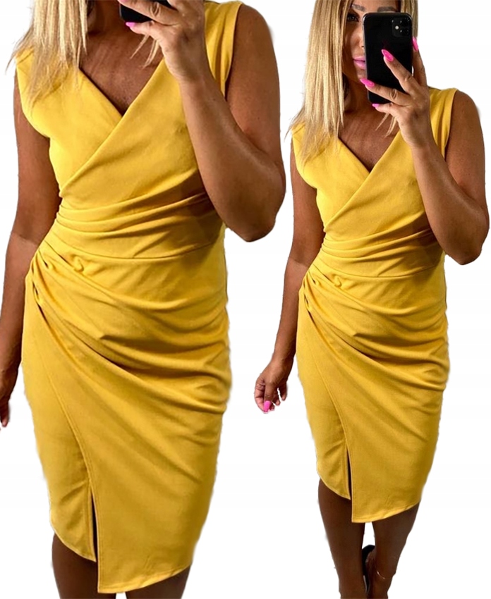 Šaty Midi Kopertová Žlutá Elegantní Barvy řasení (38-48) vel. 48