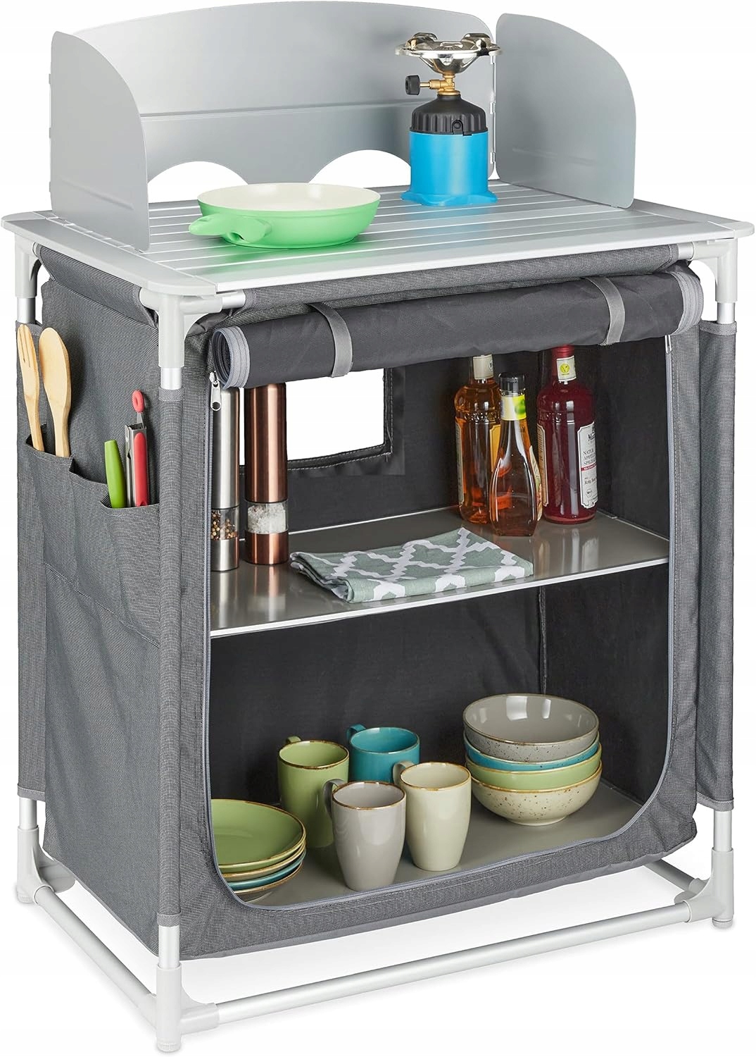 Zahradní Kuchyně Campingová Turistická Polovina Skříňka Větroň Kov Deska