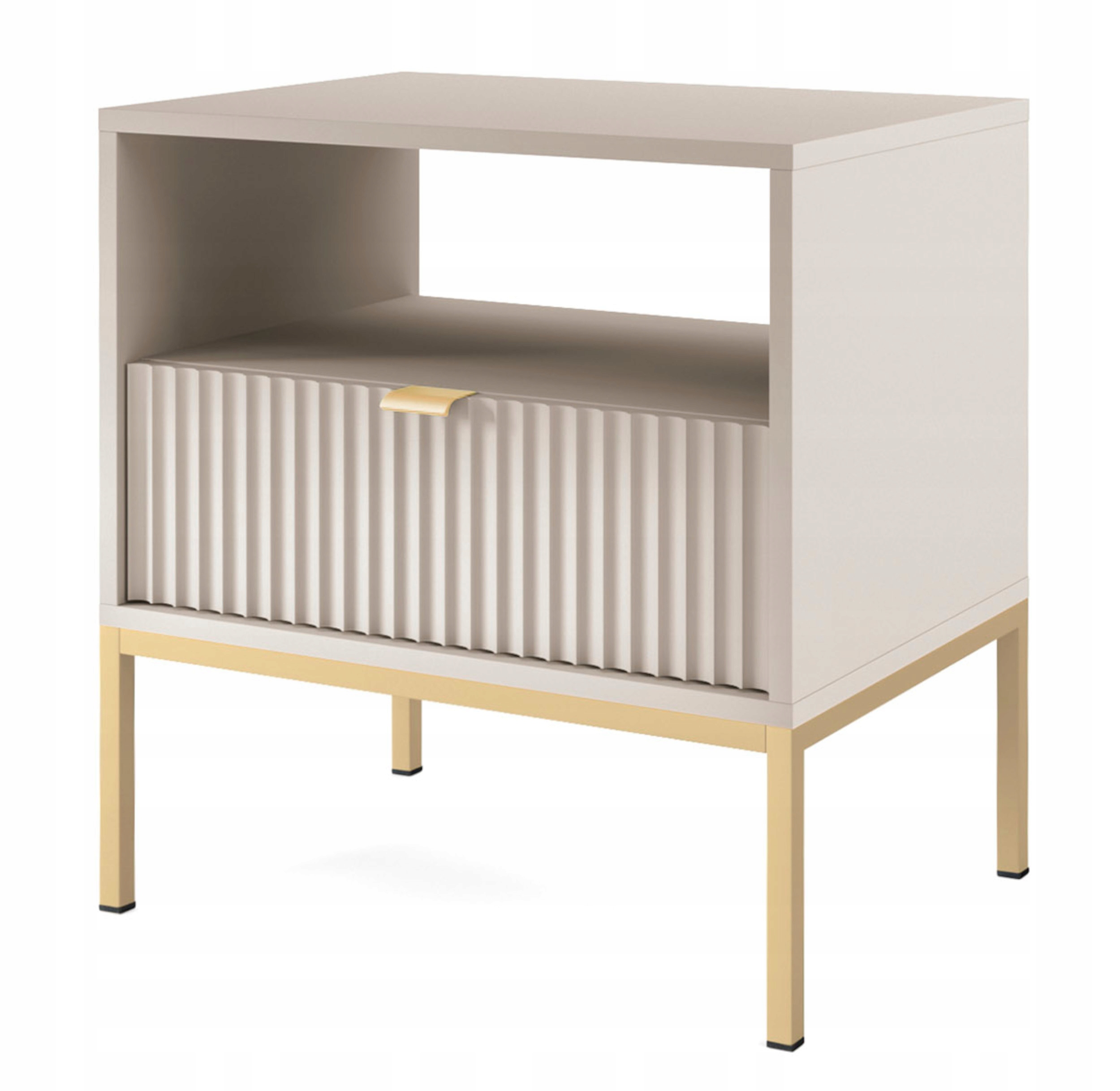 Noční stolek Vellore 54 cm, kašmír s rýhovaným čelem a zlatým rámem