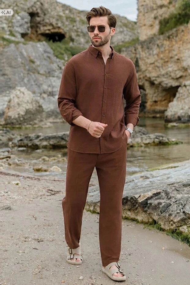 Hnědý Pánský Semišový Komplet Klasika M 5IA
