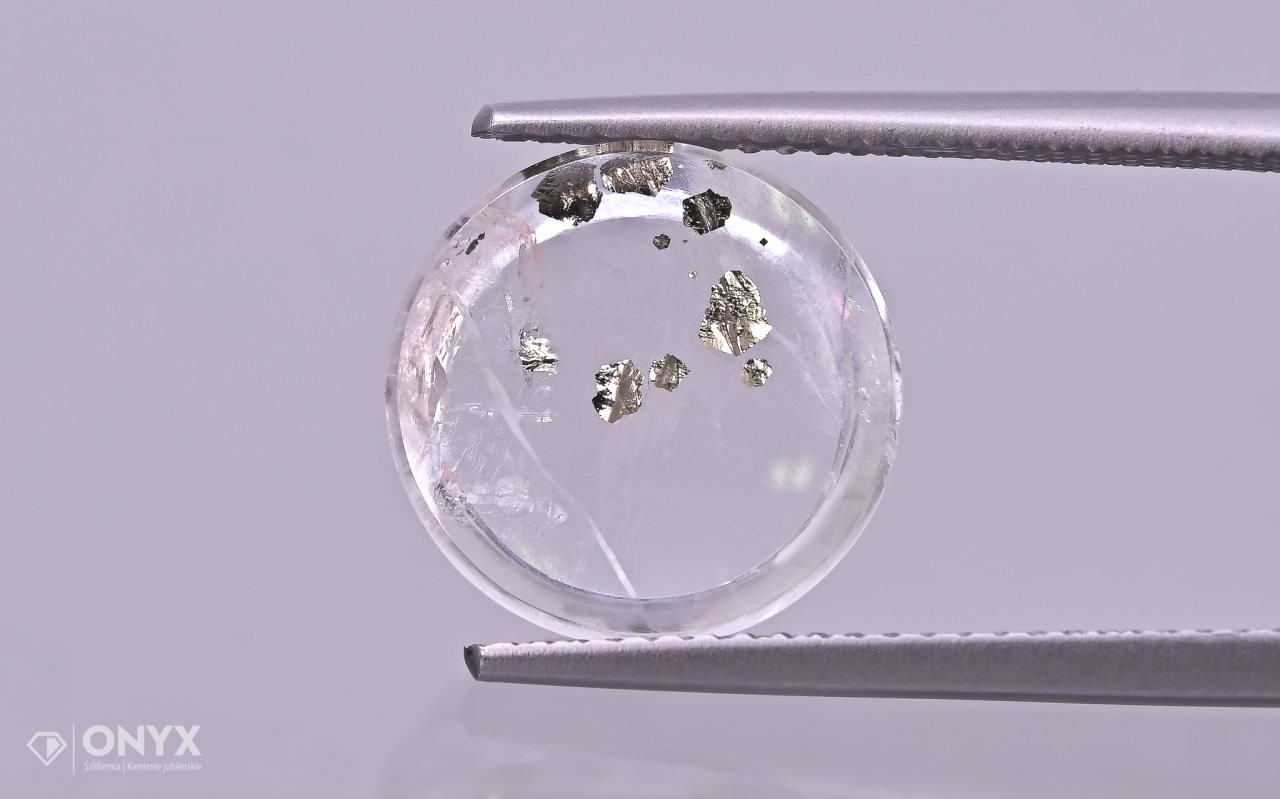 Křemen s pyritem konvexní destička kulatá fi 12 mm