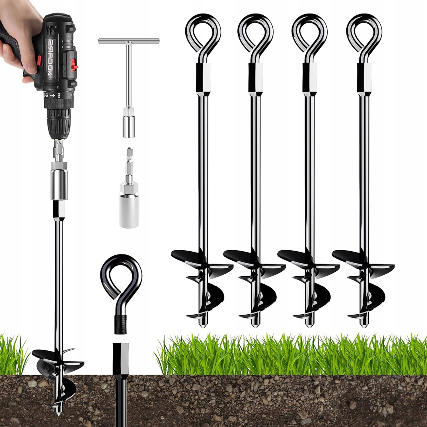 4szt Śledzie do Namiotu Szpilki Wkręcane Długie 27cm Metalowe Zestaw