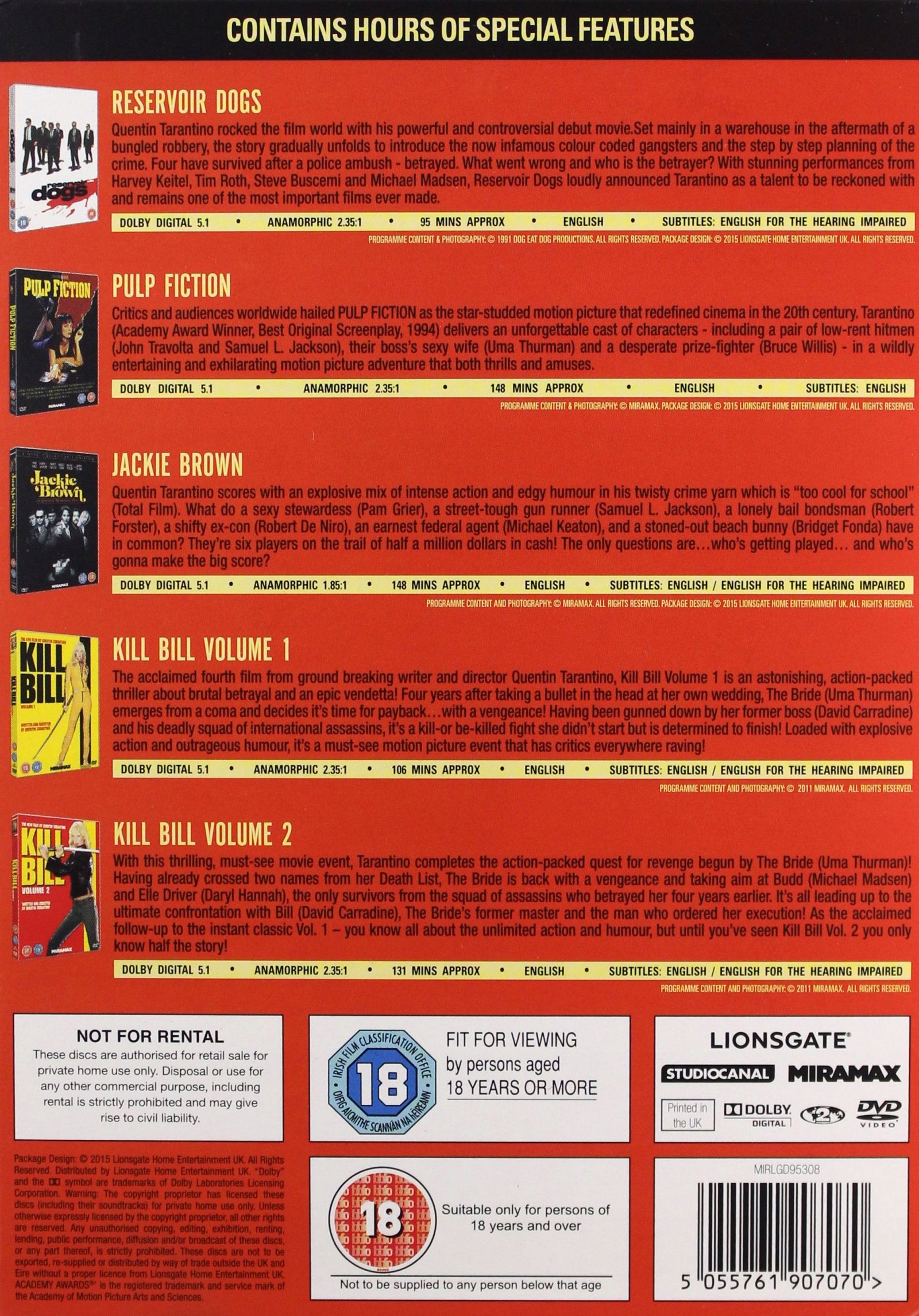 QUENTIN TARANTINO COLLECTION (6DVD) Stan opakowania oryginalne