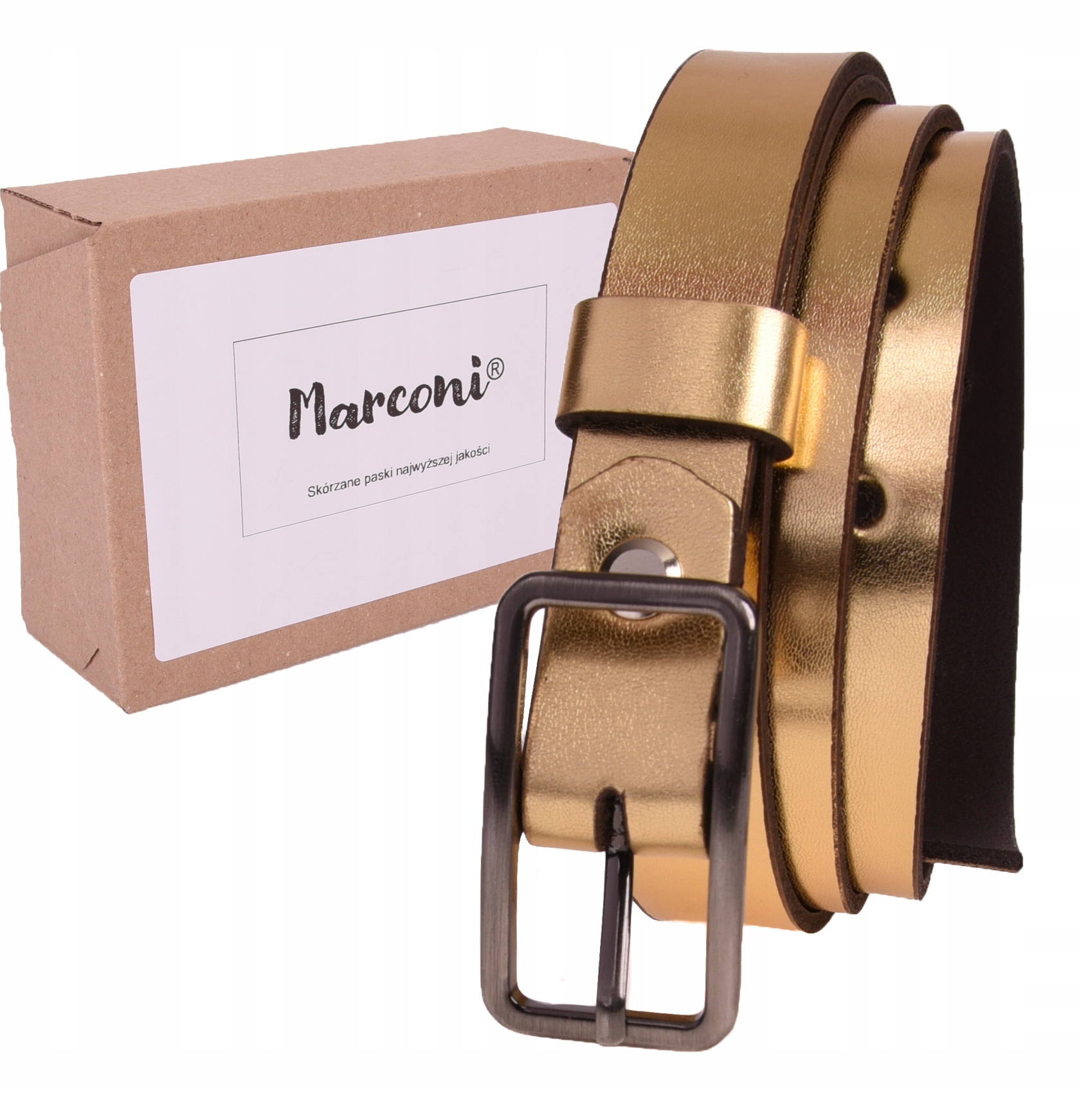 

Wąski Skórzany Pasek damski 2cm Złoty do sukienki