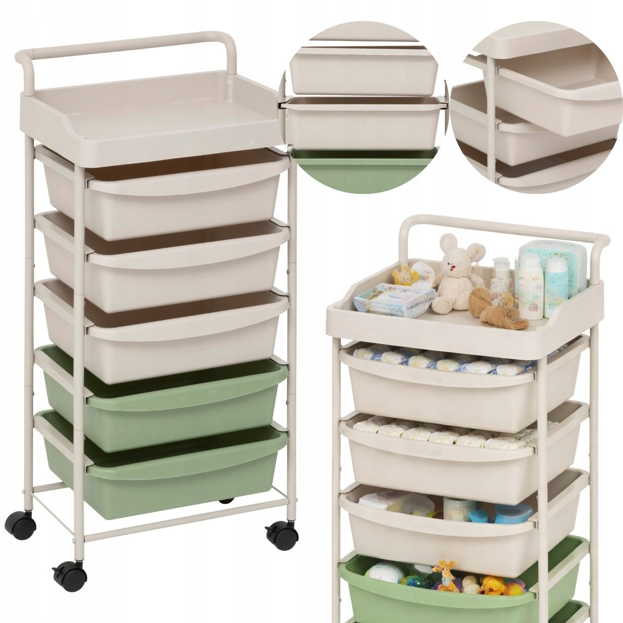 Mobilná skrinka na kolieskach Organizér do kuchyne, kancelárie, kúpeľne, Pomocník 82 cm
