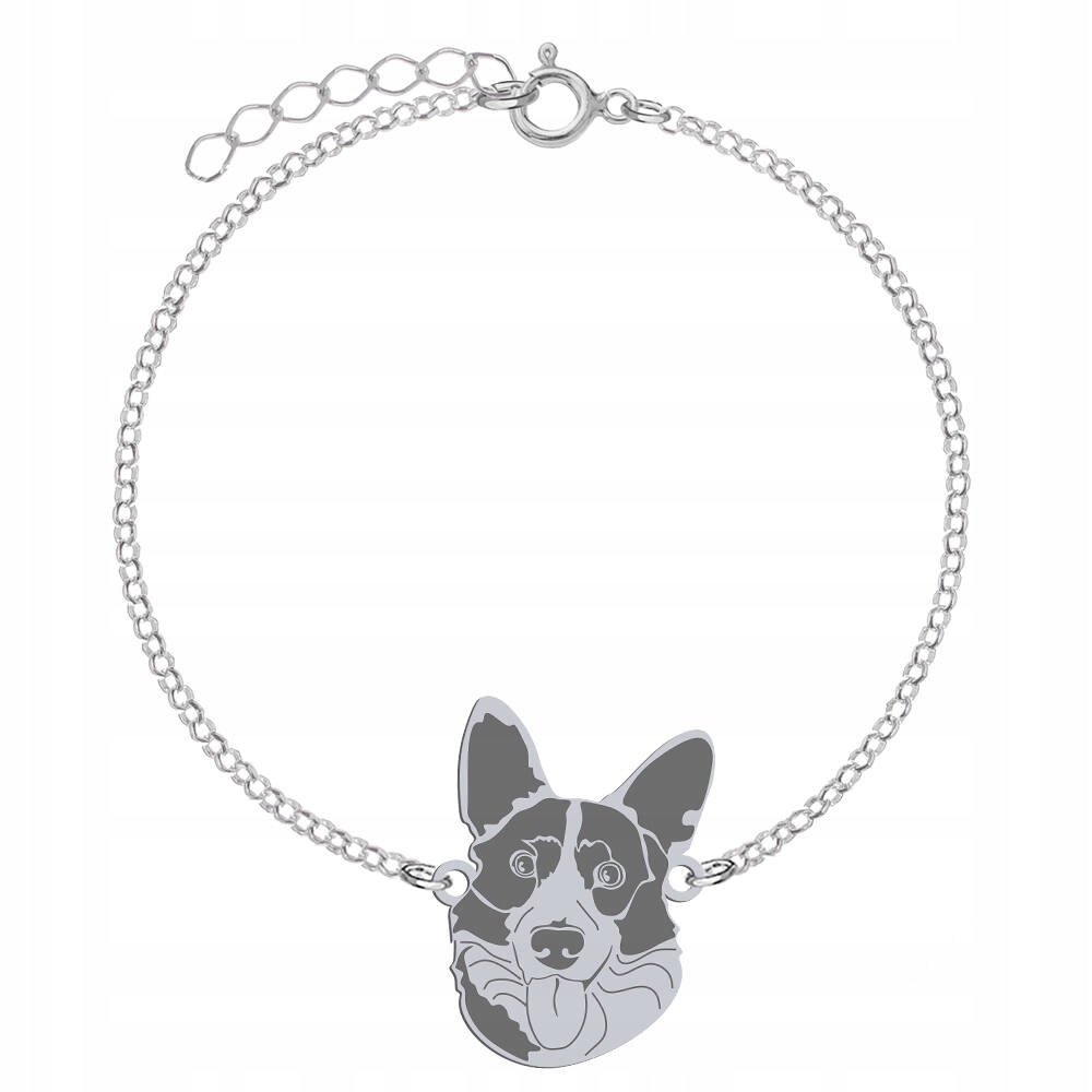 Stříbrný náramek se psem Welsh Corgi Cardigan 925 Šperky Gravírování Bonus