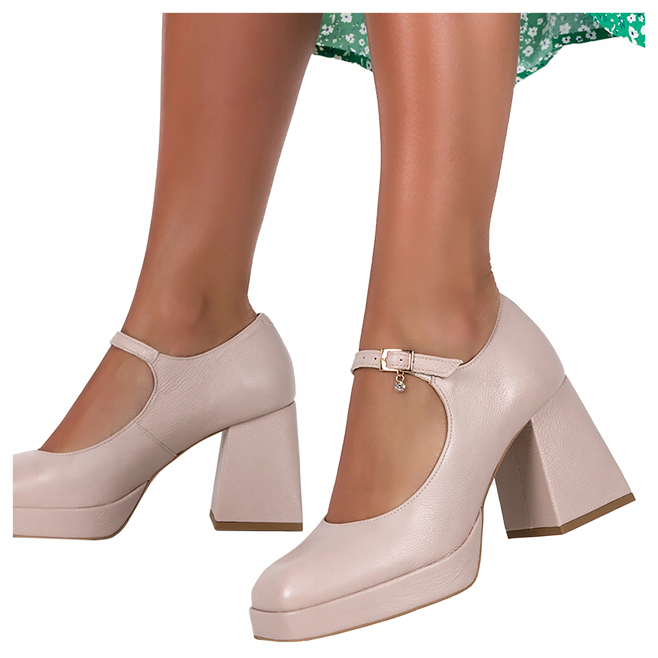 Dámské Kožené Lodičky Na Podpatku Stabilní Elegantní Béžové vel. 40